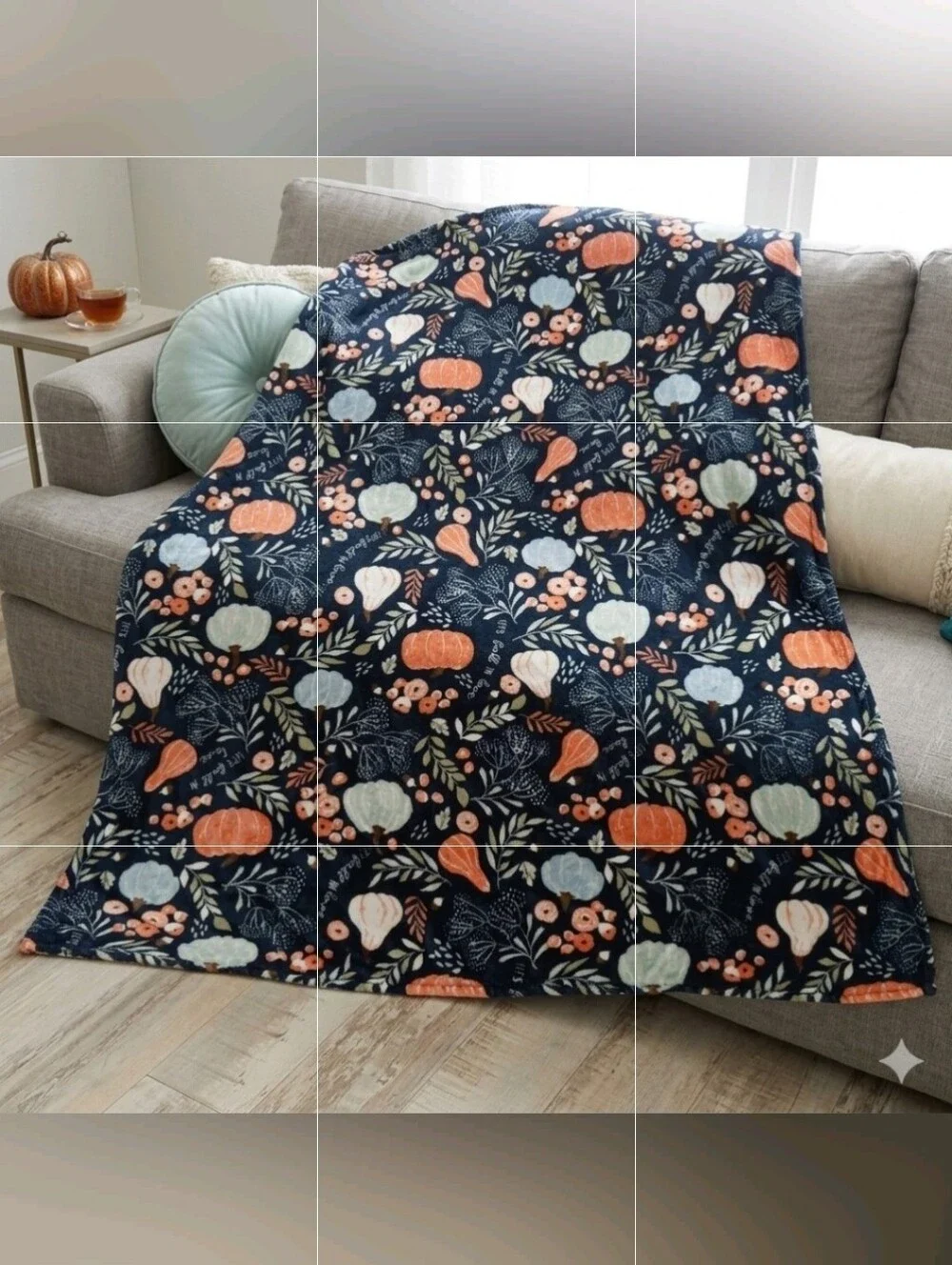 🛍Velvety Fleece Blanket 56”x49” Fall Themed Squash Pumpkins Let's Fall In Love